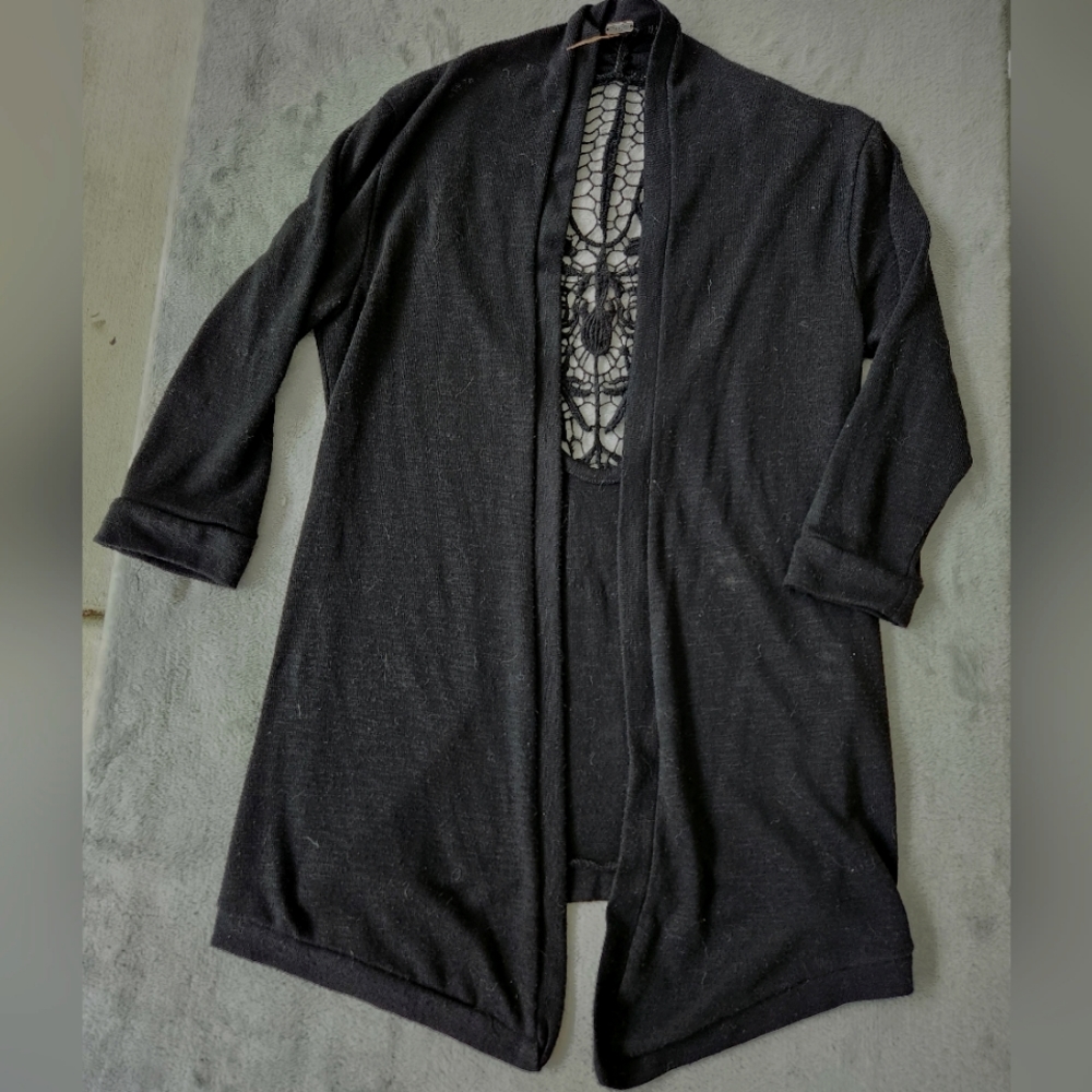 Black Cardigan with Lace Back (M)